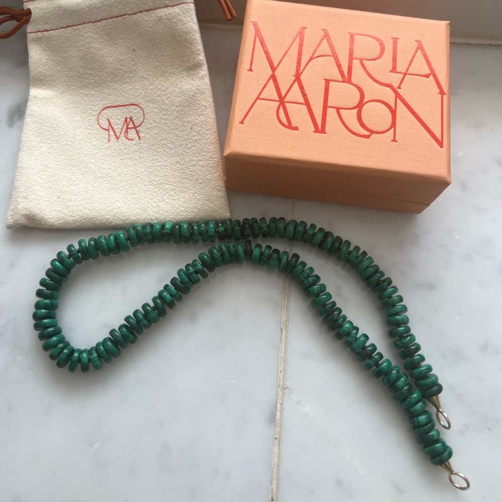 Marla Aaron Malachite Rondelle strand approx 16inchs 14k yellow gold loops